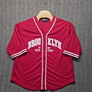 Retro Fox Women's Plus‎ Size 1X Baseball Jersey Brooklyn 1898 Red Mesh Button Up